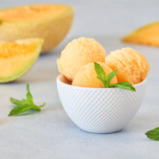 Melon sorbet in a bowl