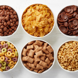 Different cereals in bowls
