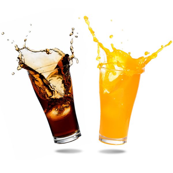 Napój typu cola oraz sok pomarańczowy z cukrem granulowanym